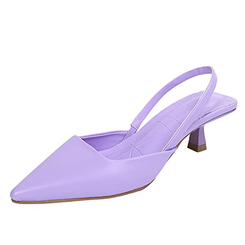 Solide Single Sandals Farbe Schuhe lässige elastische Zehen Frauen High Heels Spitze Frauen High Heels Damenschuhe Schwarz Flach (Purple, 40) von Generisch