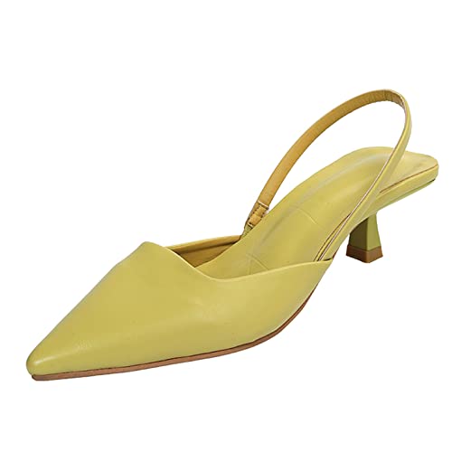 Solide Single Sandals Farbe Schuhe lässige elastische Zehen Frauen High Heels Spitze Frauen High Heels Damenschuhe Schwarz Flach (Yellow, 39) von Generisch