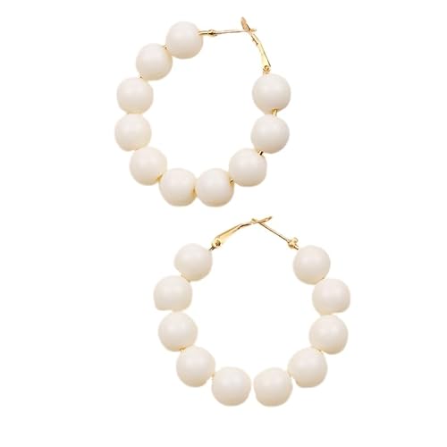 Sommer Boho Cremeweiß Acrylperlen Runde Ohrringe, Boho Personalisierte Mode Handgefertigte Perlen Damen Creolen Schmuck Geschenk für Mädchen Teenager von Generisch