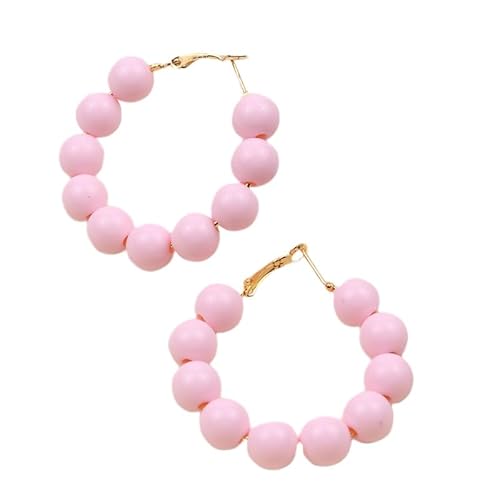 Sommer Boho Hellrosa Acrylperlen Runde Ohrringe, Boho Personalisierte Mode Handgemacht Perlen Damen Creolen Schmuck Geschenk für Mädchen Teenager von Generisch