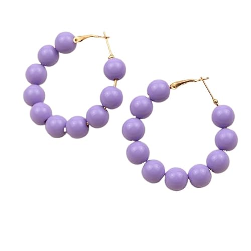 Sommer Boho Lila Acrylperlen Runde Ohrringe, Boho Personalisierte Mode Handgemacht Perlen Damen Creolen Schmuck Geschenk für Mädchen Teenager von Generisch