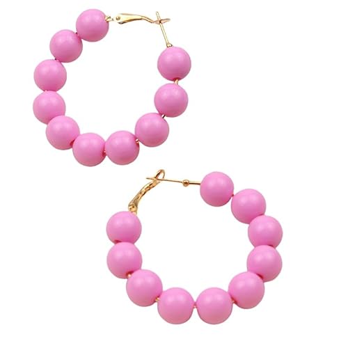 Sommer Boho Rosa Acrylperlen Runde Ohrringe, Boho Personalisierte Mode Handgemacht Perlen Damen Creolen Schmuck Geschenk für Mädchen Teenager von Generisch
