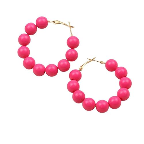 Sommer Boho Rosarote Acrylperlen Runde Ohrringe, Boho Personalisierte Mode Handgefertigte Perlen Damen Creolen Schmuck Geschenk für Mädchen Teenager von Generisch