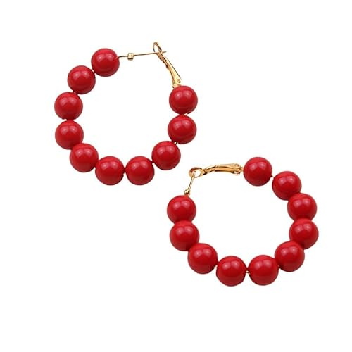 Sommer Boho Rote Acrylperlen Runde Ohrringe, Boho Personalisierte Mode Handgefertigte Perlen Damen Creolen Schmuck Geschenk für Mädchen Teenager von Generisch