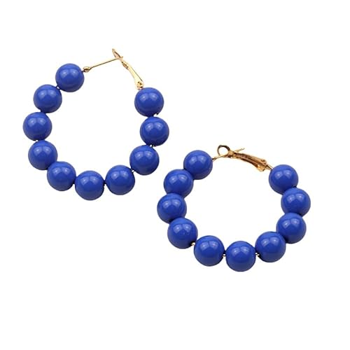 Sommer Boho Royalblaue Acrylperlen Runde Ohrringe, Boho Personalisierte Mode Handgefertigte Perlen Damen Creolen Schmuck Geschenk für Mädchen Teenager von Generisch