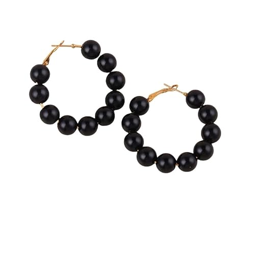 Sommer Boho Schwarze Acrylperlen Runde Ohrringe, Boho Personalisierte Mode Handgefertigte Perlen Damen Creolen Schmuck Geschenk für Mädchen Teenager von Generisch