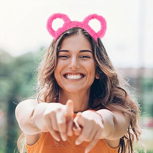 Sommer Boho Stirnband Stirnband Runde Bär Ohren Make-Up Haar Hoop Cartoon Geformt Gefüllte Haar Hoop Kostüm Cosplay Party Hochzeits-Haarschmuck Frauen (20X17CM) von Generisch
