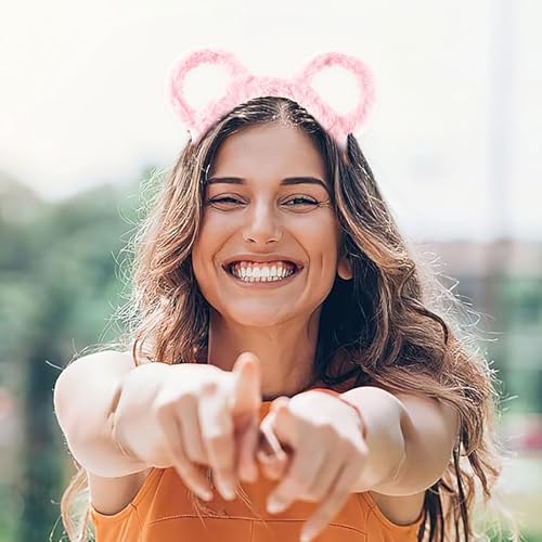 Sommer Boho Stirnband Stirnband Runde Bär Ohren Make-Up Haar Hoop Cartoon Geformt Gefüllte Haar Hoop Kostüm Cosplay Party Hochzeits-Haarschmuck Frauen (20X17CM) von Generisch
