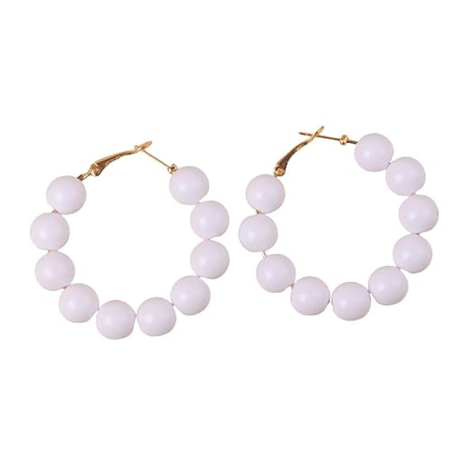 Sommer Boho Weiße Acrylperlen Runde Ohrringe, Boho Personalisierte Mode Handgefertigte Perlen Damen Creolen Schmuck Geschenk für Mädchen Teenager von Generisch
