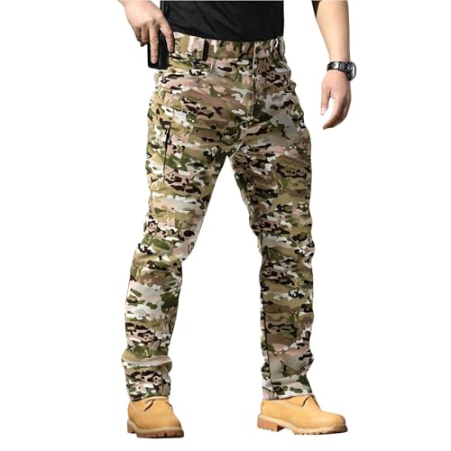 Sommer Cargohose Herren Jogginghose Atmungsaktiv und Leicht mit Taschen Camouflage Hose Wanderhose Torwarthose Jeans Straight Gürtel Schwarz Freizeithose Hosen Baggy Loose Fit Sommerhose von Generisch