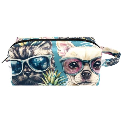 Sommer-Cartoon-Capybaras Make-up-Tasche zum Aufhängen, wasserabweisend, Leder, Kulturbeutel, Reisetasche mit Griff, tragbare Kosmetiktasche für Damen, Herren, Mädchen, Mehrfarbig 03, 8.2x3.1x3.5 von Generisch