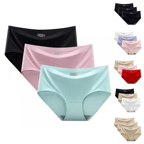 Sommer Damen 3er Pack Unterhosen - Nahtlose Eisseide Slips Unterwäsche - Damen Stretch Panties Slip Weich Frauen Basic Bequem Underwear (Größe M bis XXL) von Generisch