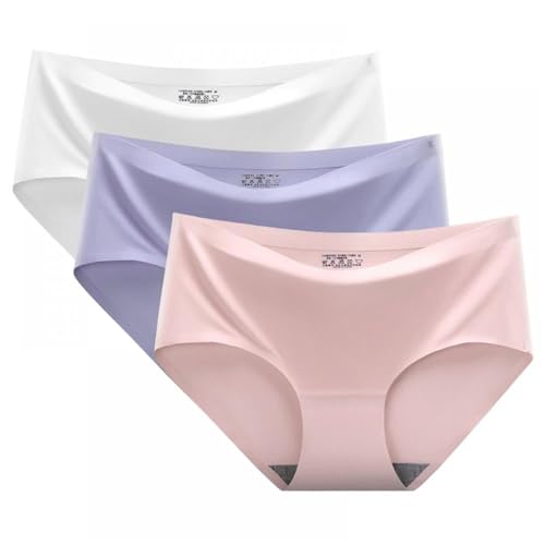 Sommer Damen 3er Pack Unterhosen - Nahtlose Eisseide Slips Unterwäsche - Damen Stretch Panties Slip Weich Frauen Basic Bequem Underwear (Größe M bis XXL) von Generisch