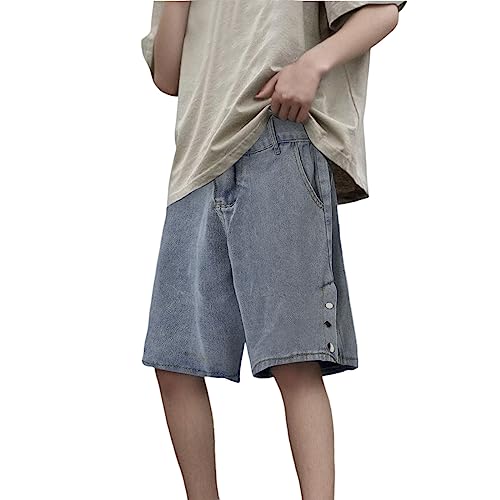 Sommer Freizeit Jeans Kurzgröße Dehnbar Dünne Modische Gerade Bein Kurze Für Herren Mid Waist Outdoor Jogginghose Stretch Lockere Bequemelocker Lässig Denim Baggy Jeanshose Kurz (Blue, S) von Generisch
