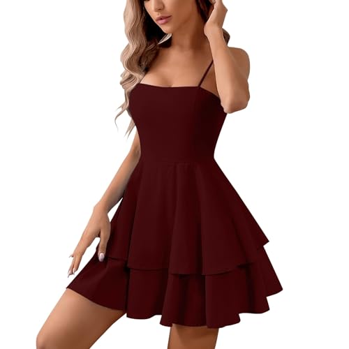 Sommer Kleider Damen Elegant A Linie Kleid Spaghettiträger Damen Kurz Doppellagig Stufenkleid Ärmellos Sommerkleider Leicht and Luftig Strandkleid Rückenfrei Sommerkleid Kurze Mini Trägerkleid Sommer Kleider Damen Elegant A Linie Kleid Spaghettiträger Damen Kurz Doppellagig Stufenkleid Ärmellos Sommerkleider Leicht and Luftig Strandkleid Rückenfrei Sommerkleid Kurze Mini Trägerkleid von Generisch