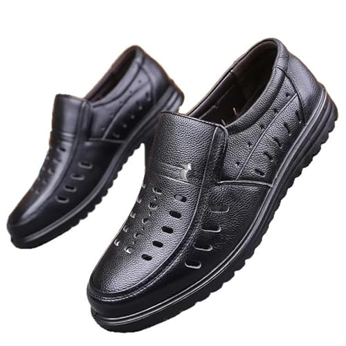 Sommer Leder Schuhe weiche Sohle Freizeit Sandalen SchuheKopfschicht Rinderleder Hohlfüße Sandalen (schwarz,41) von Generisch