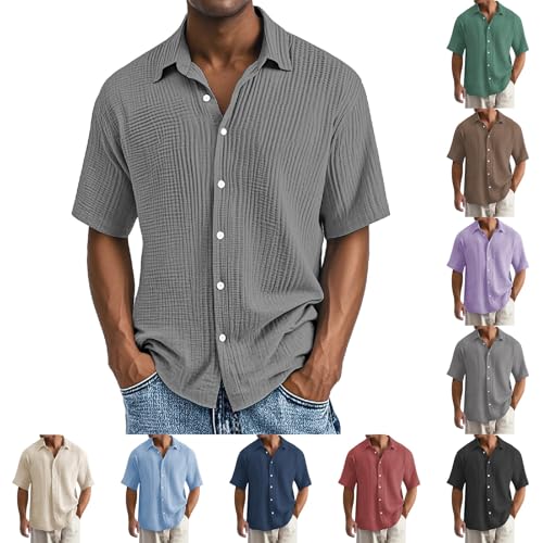Sommer Leinenhemd Herren Kurzarm Hemd Baumwolle Leinen Kurzarmhemd Oversize Freizeithemd Freizeit Hemden Leichte Fischerhemd Dünne Hawaiihemd Lässig Strandhemd Musselin Herrenhemden Stehkragenhemd von Generisch