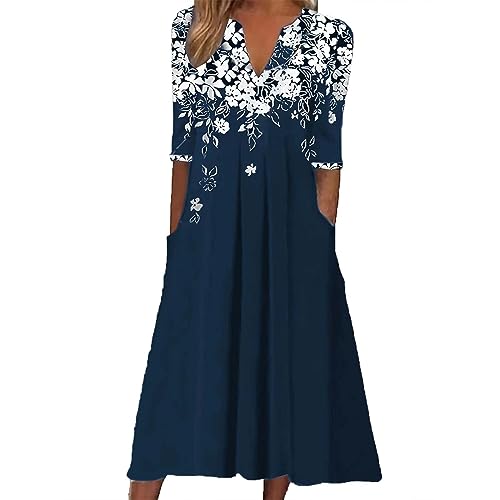 Sommer Must Haves Outlet Shop Sale Sommerkleider Damen 2025 Europäischen Und Amerikanischen Frauen V Ausschnitt Böhmischen Druck DREI Ärmel Kleid A Linie Festlich Meine Letzte Rechnung Einsehen von Generisch