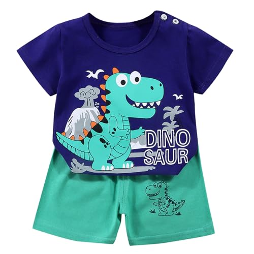 Sommer Outfits Baby Junge 86 Mädchen 2 Teiler Set Kinder Freizeitanzug Baumwolle Dino-Print Kurze Hose Und T-Shirt 0 Bekleidungssets Urlaub Babykleidung Casual Lounge Set Lässige Loungewear von Generisch