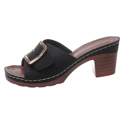 Sommer Pantoletten Damen Strandsandaletten Plattform Leder Modische Aushöhlen Plateau Strand Sandalen Vintage Lässige rutschfest Open Toe Römische Sandaletten von Generisch