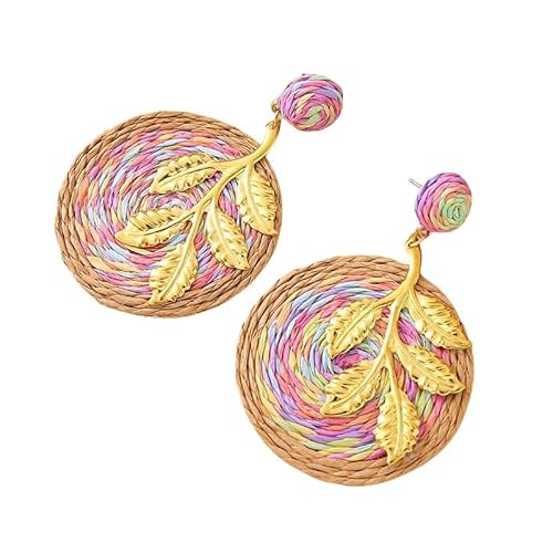 Sommer Rattan Ohrringe, Leicht, Boho, Bunte Raffia Ohrringe für Frauen und Mädchen, Handgefertigt, Rattan Scheiben, Baumelnde Ohrstecker, Tropischer Strandschmuck von Generisch
