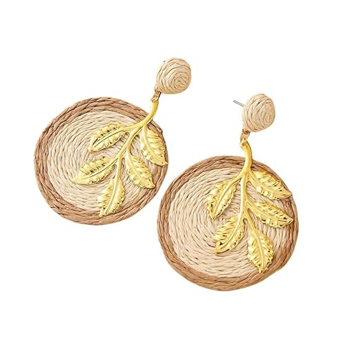 Sommer Rattan Ohrringe, Leichte Boho Ohrringe Aus Beigefarbenem Bast für Frauen und Mädchen, Handgefertigte Rattan Scheiben, Baumelnde Ohrstecker, Tropischer Strandschmuck von Generisch