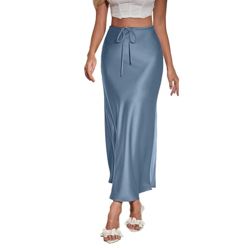 Sommer Rock Damen Elegant Satin Rock Damen Lang Seide Midirock Hohe Taille Skirt Elegant Midirock Einfarbig Business Maxirock Hohe Taille Party Skirt Sommerrock Causal Satinrock Damenrock von Generisch