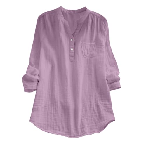 Sommer Sale Musselin Bluse Damen Baumwolle Leinen Shirt V Ausschnitt Longbluse Oversize Langarm Leinenbluse Sommer Oberteile Tunika Leinenshirt Leicht Und Luftig von Generisch