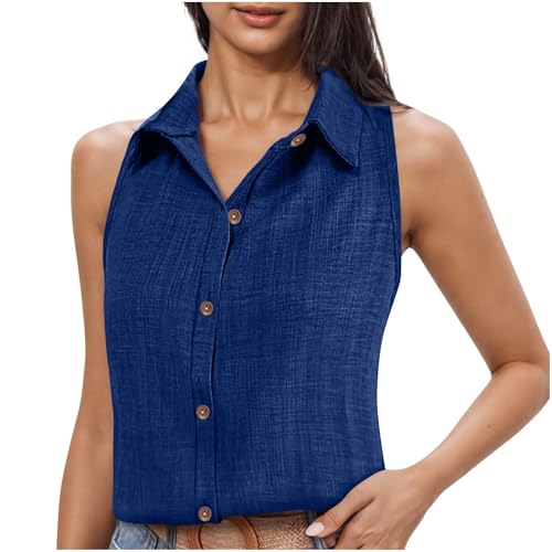 Sommer Sale Warehouse Deals Angebote Leinenbluse Damen Sommer Leinenhemd Ärmellos Button Down Blusen Business Hemd Casual Kragen Hemden Freizeit Leichte Oberteil Meine Letzte Rechnung Einsehen von Generisch