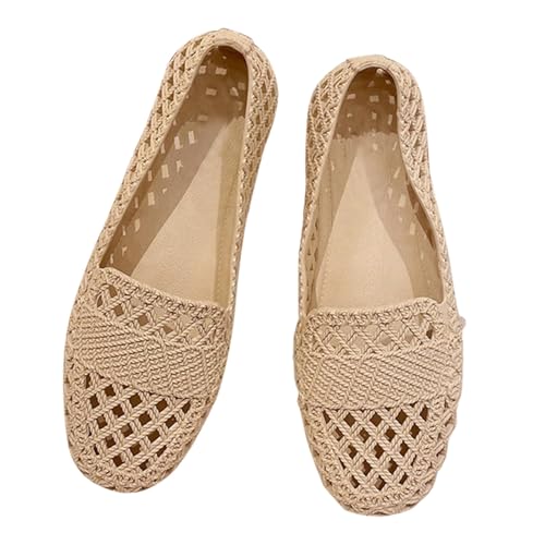 Sommer Sandalen Damen Leichte Ballerinas rutschfeste Flache Schuhe für Kleid Schuhe Pumps Schuhe Runde Zehen Flats Schuhe Elegant Walkingschuhe Slip-On Schuhe Straßenlaufschuhe Freizeitschuhe, khaki, von Generisch