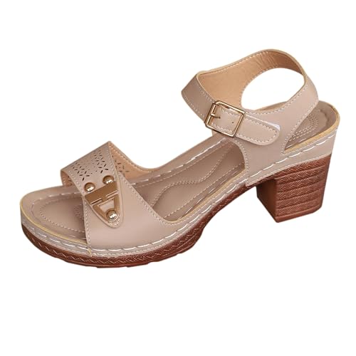 Sommer Sandalen Mit Absatz Bequem High Heels Peep Toe Sandals Rutschfest Platform Sandale Elegant Römersandale Mode Kleid Schuhe Leicht Sommerschuhe Outdoor Hausschuhe Retro Pantolette Freizeit pumps von Generisch