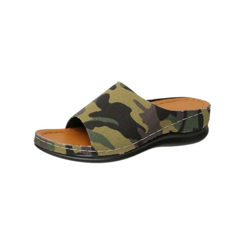 Sommer-Sandalen für Damen, Camouflage-Druck, flache Hausschuhe, Keilsandalen, offene Zehenpartie und Slingback-Sandalen, Strandsandalen, Wanderschuhe, leicht, langlebig, klobiger Schuh mit Sommer-Sandalen für Damen, Camouflage-Druck, flache Hausschuhe, Keilsandalen, offene Zehenpartie und Slingback-Sandalen, Strandsandalen, Wanderschuhe, leicht, langlebig, klobiger Schuh mit von Generisch