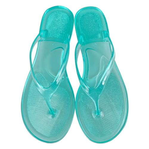 Sommer Slides Damen Elegant Sommer Transparent Jelly Crystal Flache Unterseite Toe Flip Flops Strand Sandale Hausschuhe Damen Schuhe Wasserdicht Winte (Mint Green, 38) von Generisch
