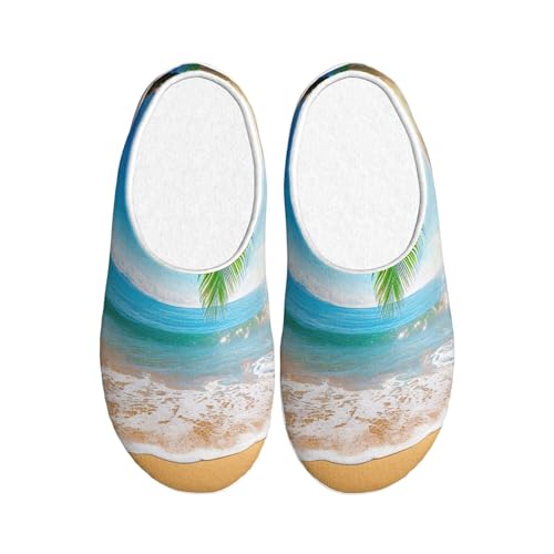 Sommer Strand Damen Hausschuhe Flanell Haus Pantoffeln für Herren Meer Ozean rutschfest Warme Winterschuhe für Indoor Outdoor, mehrfarbig, X-Small Men/ X-Large Women von Generisch