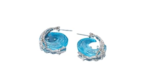 Sommer Strand Stil Blau Farbe Ozean Wellen Ohrringe Ring Halskette Schmuck Damen Persönlichkeit Party Zubehör, Einheitsgröße von Generisch