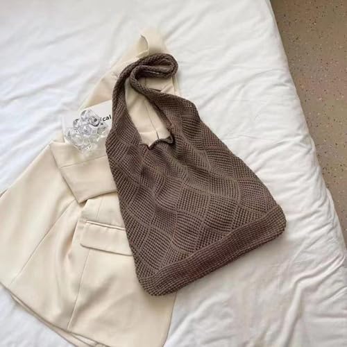 Sommer Strandtasche Damen Umhängetasche Häkeltaschen, Vintage Mesh Strohtasche Damen Stroh Schultertasche Handtasche, Boho Gehäkelte Tragetasche Für Reisen Einkaufen Und Urlaub (Kaffee) von Generisch