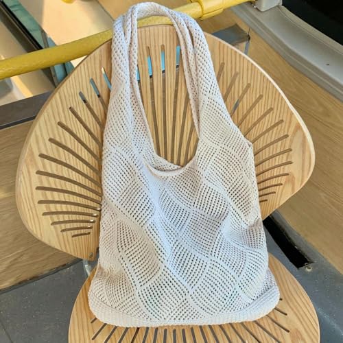 Sommer Strandtasche Damen Umhängetasche Häkeltaschen, Vintage Mesh Strohtasche Damen Stroh Schultertasche Handtasche, Boho Gehäkelte Tragetasche Für Reisen Einkaufen Und Urlaub (Weiß) von Generisch