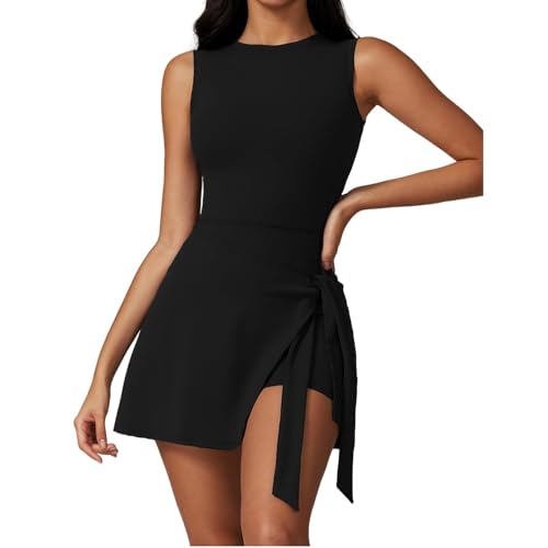 Sommer-Wickelkleid mit quadratischem Ausschnitt, kurzer Rock, ausgestellte Yogahose für Damen, Schwarz , L Sommer-Wickelkleid mit quadratischem Ausschnitt, kurzer Rock, ausgestellte Yogahose für Damen, Schwarz , L von Generisch