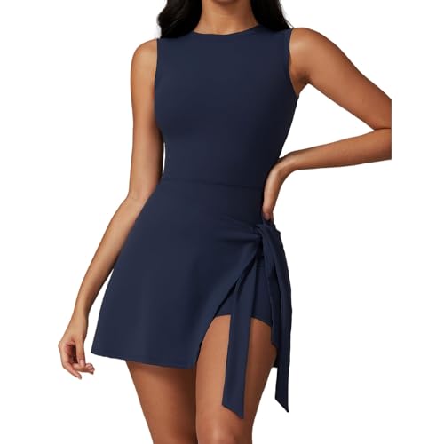Sommer-Wickelkleid mit quadratischem Ausschnitt, kurzer Rock, ausgestellte Yogahose für Damen, navy, L Sommer-Wickelkleid mit quadratischem Ausschnitt, kurzer Rock, ausgestellte Yogahose für Damen, navy, L von Generisch