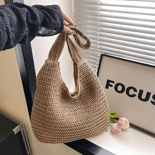 Sommer einfache Strick-Umhängetasche mit großer Kapazität gewebte Einkaufstasche Damen Reise Strand Handtasche Einkaufstaschen Geschenke von Generisch