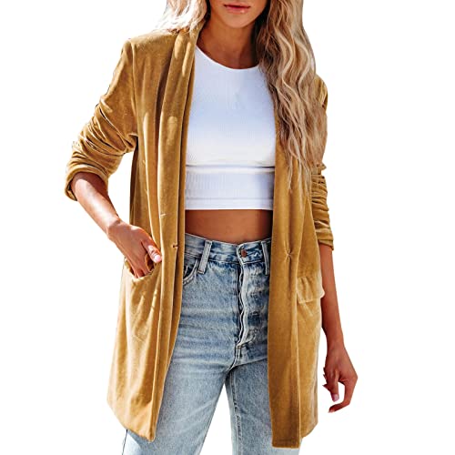 Sommerblazer Damen Leicht Büro Passform Anzugjacke Mit Tasche Arbeitsbüro Sommerjacke Kurzblazer Blazer Übergangsjacke Einfarbig Herbst Atmungsaktiv Bequem Strickjacke Weste Damen Damenjackeblazer von Generisch