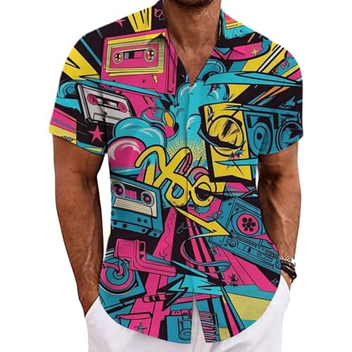 Sommerhemd Herren Kurzarm Hawaiihemd Bügelfrei Button Down Strandhemd Slim Fit Leicht Freizeithemd Lustige Hawaii T-Shirt Outdoor Elegant Urlaub Hemd Männer Faltenfrei Party-Hemd von Generisch