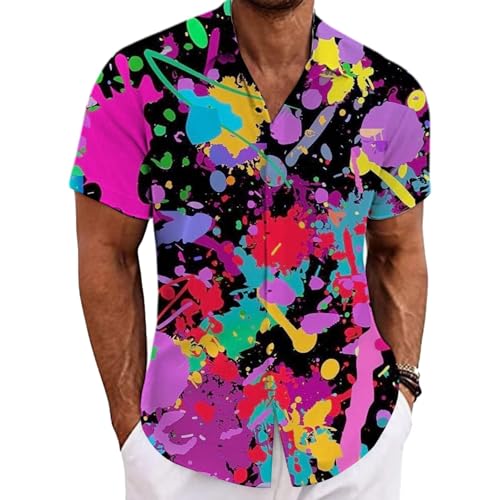Sommerhemd Herren Kurzarm Hawaiihemd Bügelfrei Button Down Strandhemd Slim Fit Leicht Freizeithemd Lustige Hawaii T-Shirt Outdoor Elegant Urlaub Hemd Männer Faltenfrei Party-Hemd von Generisch