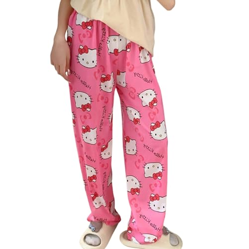 Sommerhose Damen Kinder Pyjama Hose Freizeithose Stoffhose Schlafanzughose Atmungsaktiv Leicht Weich Luftig Lockere Musselin Lang Kawaii Bequeme Casual Home Anime Cartoon Lounge Wear Mädchen von Generisch