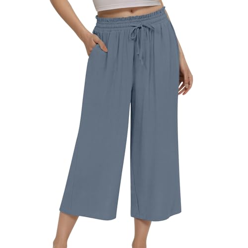 Generisch leinenhose damen sommer kurz 7/8 lang weiß schwarz 3/4 große größen3/4 Leinenhose Damen Sommer Lässige Atmungsaktives High Waist Jogginghose Casual Bequeme Lockere Weite with Pockets von Generisch