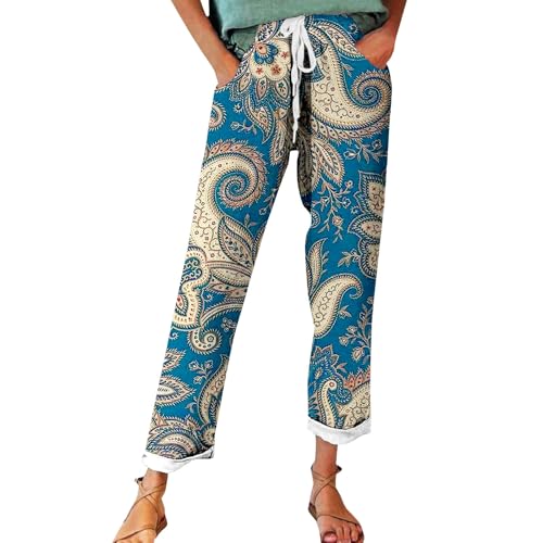 Sommerhose Damen Leicht, Leinenhose Damen Sommer Große Größen, Bequeme Freizeithose Lang Linen Pants High Waist Stoffhose Leinen Hosen Damen Sale Angebote Must Haves Aesthetic Damen Hosen Sale von Generisch