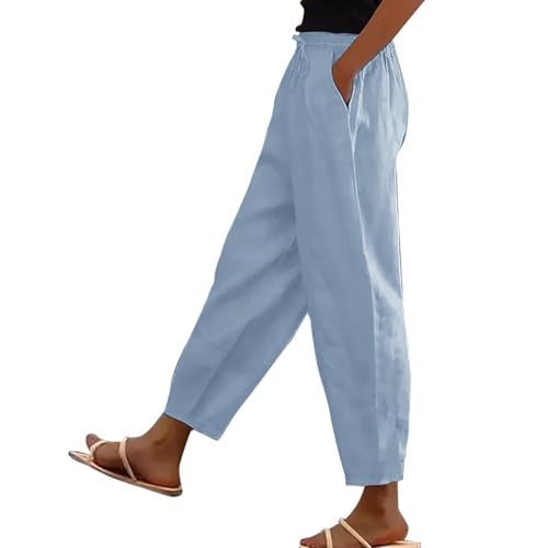 Sommerhose Damen Leicht Knöchellang Große Größen Leinenhose Damen Sommer Weite High Waist Hosen Sommer Mit Gummizug Und Kordelzug Hose Frauen Elegant Baumwolle Leichte Sommerhosen Mit Taschen von Generisch