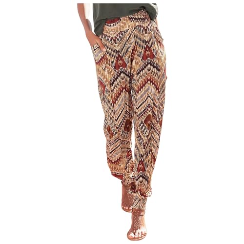 Sommerhose Damen Leicht und Luftig Sommer Musselin Hose Locker Boho Strandhose Stoffhose Casual Pants Stoffhose Weites Bein Freizeithose Bequeme High Waist Hose Schlupfhosen Hippie Lange Haremshose von Generisch