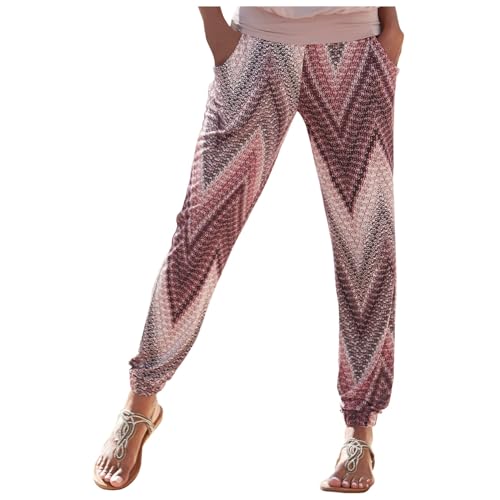 Sommerhose Damen Leicht und Luftig Sommer Musselin Hose Locker Boho Strandhose Stoffhose Casual Pants Stoffhose Weites Bein Freizeithose Bequeme High Waist Hose Schlupfhosen Hippie Lange Haremshose von Generisch