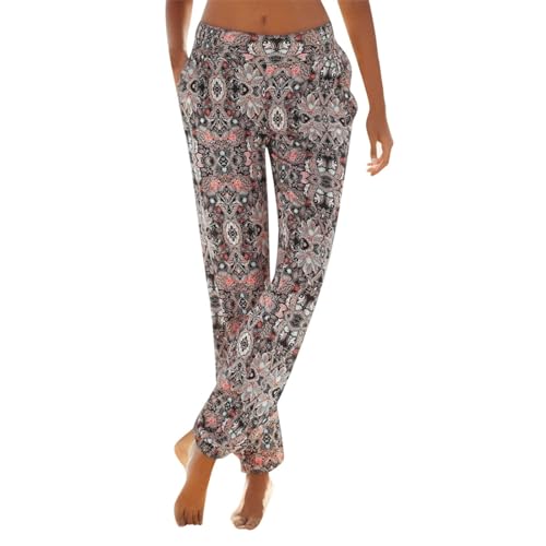 Sommerhose Damen Leicht und Luftig Sommer Musselin Hose Locker Boho Strandhose Stoffhose Casual Pants Stoffhose Weites Bein Freizeithose Bequeme High Waist Hose Schlupfhosen Hippie Lange Haremshose von Generisch